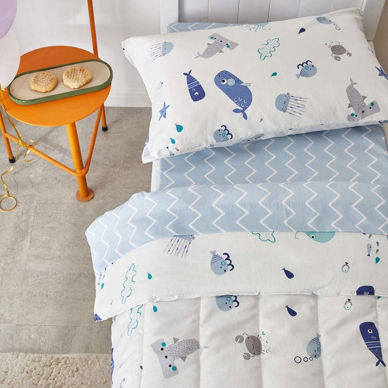 Joyreap 4 Piece Cotton Toddler Bedding Set for Kids Boys n Girls, Ocean Style Starfish Whale Crab Printed, Includes Quilted Comforter, Fitted Sheet, Top Sheet, and Pillow Case - Image 4